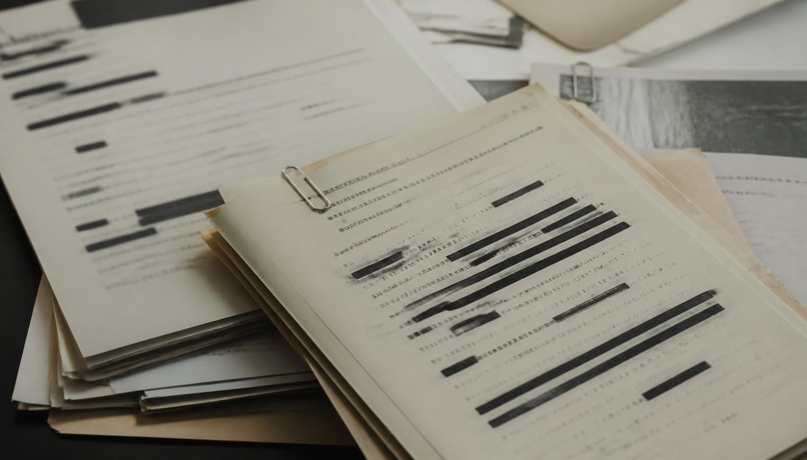 Public records and case files with redacted lines